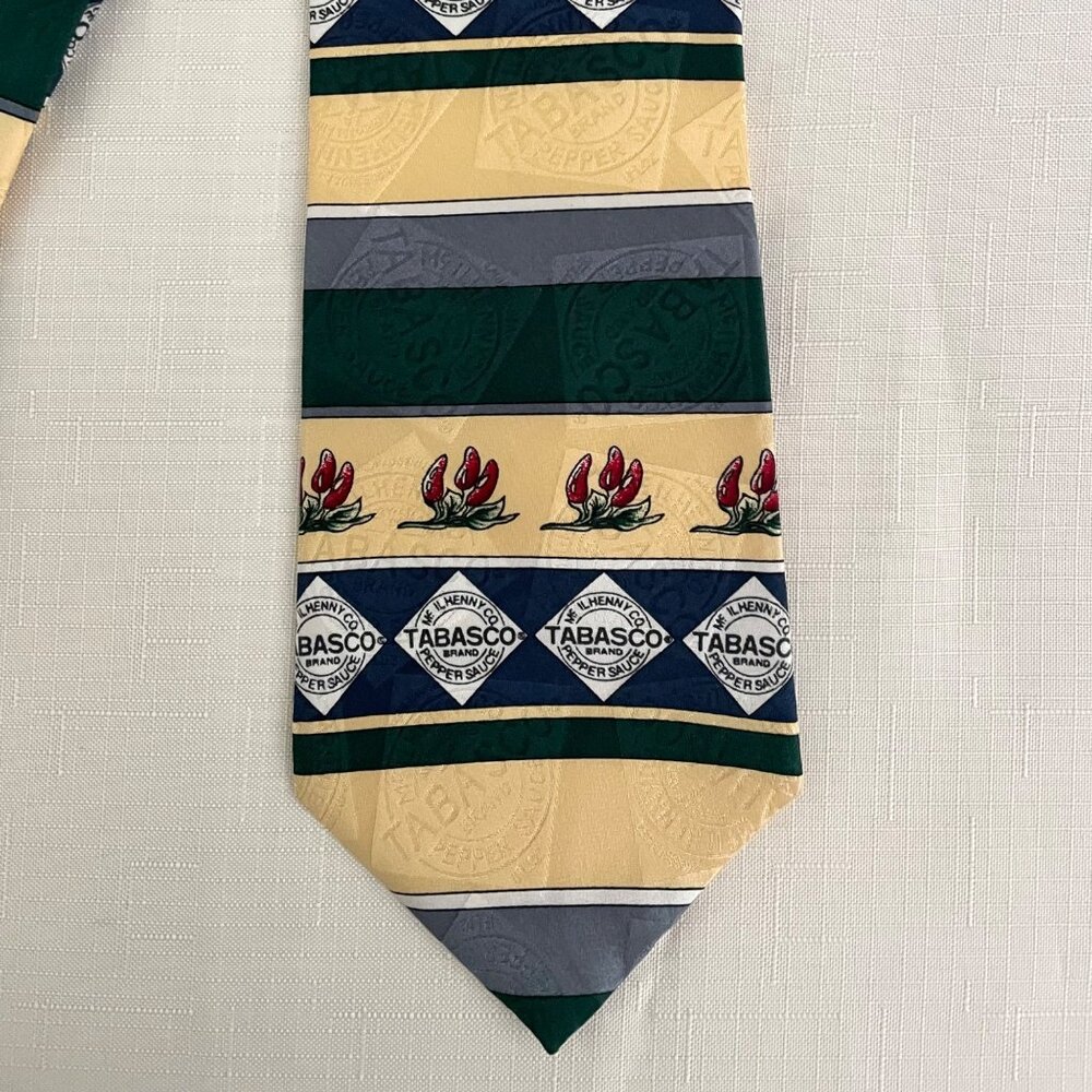 Tabasco Silk Mens Tie Necktie Tabasco Brand w/ Chilies Stripes Tabasco Branding